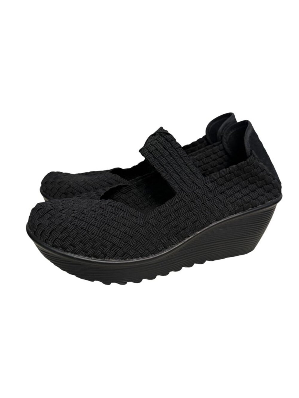 White Mountain Slip On Mary Jame Platform Wedge Knit Woven Black Size 8.5 NWOT - Picture 2 of 4